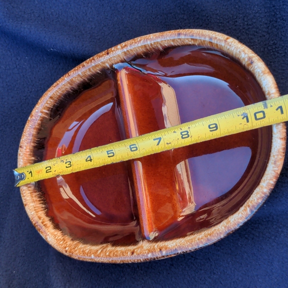 Vintage H.P. CO USA Hull Pottery Brown Drip Divided Serving Dish Oven Pr… - Picture 7 of 9